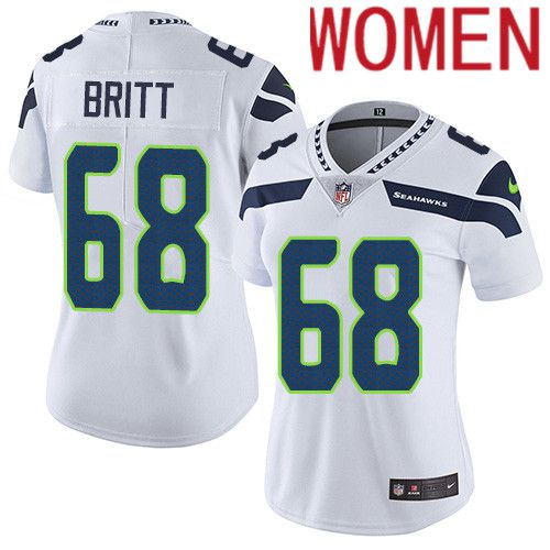 Women Seattle Seahawks #68 Justin Britt Nike White Vapor Limited NFL Jersey->women nfl jersey->Women Jersey
